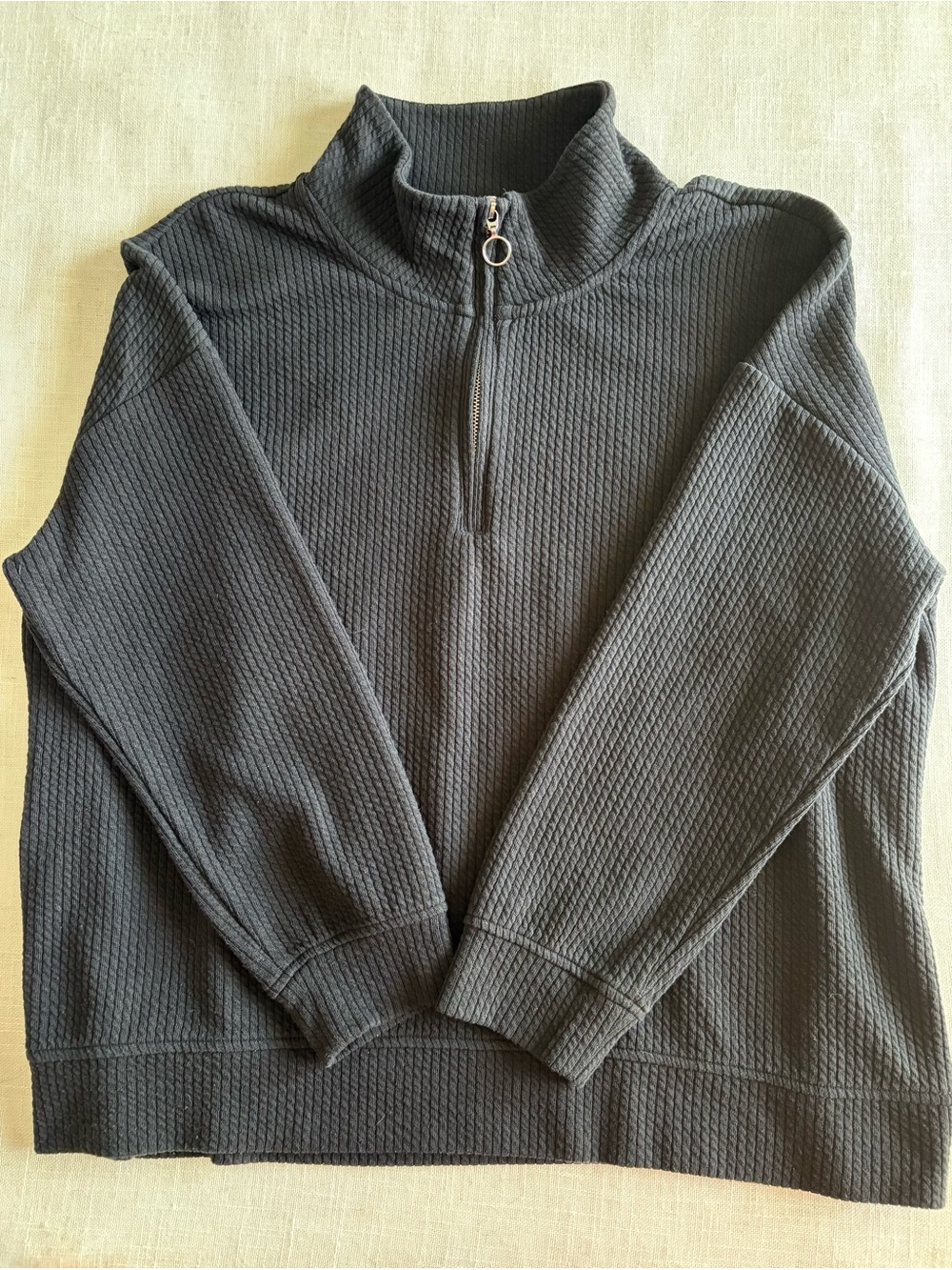 Women’s Black Quarter-Zip Waffle Knit Sweater